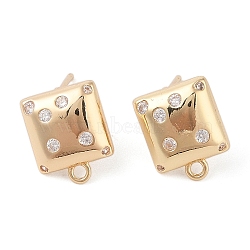 Brass Pave Clear Cubic Zirconia Stud Earring Findings, with Loop, Real 14K Gold Plated, 13x11mm, Hole: 1.6mm, Pin: 0.8mm(KK-N256-02G-B)