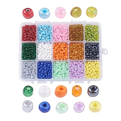 1 Box 15 Color 6/0 Glass Seed Beads, Mixed Color, 4mm, Hole: 1mm, about 390pcs/compartment, 5850pcs/box(SEED-X0023-B)