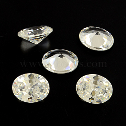 Oval Shaped Cubic Zirconia Pointed Back Cabochons, Faceted, Clear, 14x10mm(ZIRC-R010-14x10-02)