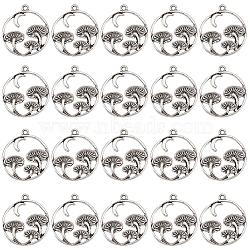 60Pcs Tibetan Style Alloy Pendants, Ring with Mushroom & Moon Charm, Antique Silver, 27.5x23.5x3mm, Hole: 1.6mm(FIND-SC0025-26)
