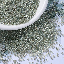 MIYUKI Round Rocailles Beads, Japanese Seed Beads, 11/0, (RR3193) Silverlined Pale Moss Green AB, 2x1.3mm, Hole: 0.8mm, about 1111pcs/10g(X-SEED-G007-RR3193)