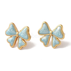 Bowknot Golden Ion Plating(IP) 304 Stainless Steel Stud Earrings for Women, with Enamel, Light Blue, 16x18mm(EJEW-L287-041G-03)