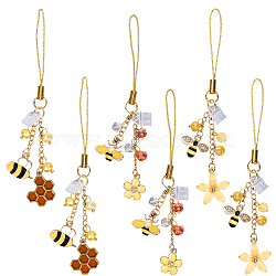 6Pcs 3 Styles Bees Alloy Enamel & Glass Mobile Straps, Bees, Yellow, 108~115mm, 2pcs/style(HJEW-SC0001-94)