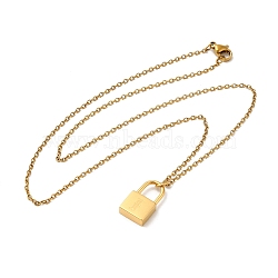 304 Stainless Steel Rolo Chain Pendant Necklaces, Padlock Necklaces for Women Men, Locks with Letter, Letter F, 17.64 inch(44.8cm)(NJEW-S444-01G-06)