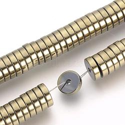 Electroplate Non-magnetic Synthetic Hematite Beads Spacers Strands, Heishi Beads, Flat Round/Disc, Light Gold Plated, 6x2mm, Hole: 1mm, about 193pcs/strand, 15.7 inch(G-Q486-74H)