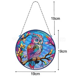 DIY Diamond Painting Hanging Pendants Decoration Kits, Including PET Big Pendants, Resin Rhinestones Bag, Diamond Sticky Pen, Tray Plate and Glue Clay, Flat Round, Owl, 380mm, Pendant: 190mm(PW-WG8D040-01)