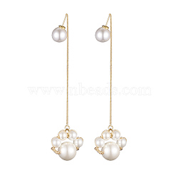 Glass Pearl Dangle Earrings, with Real 18K Gold Plated Brass Stud Earring Findings, Copper Wire and Acrylic Imitation Pearl Ear Nuts, Dog Paw Prints, Beige, 110mm, Pin: 0.6mm(EJEW-JE03771-01)