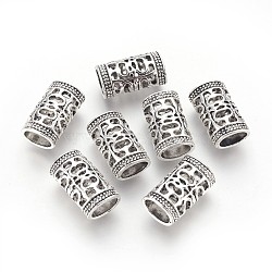 Hollow Alloy Tube Beads, Antique Silver, 18x11x8.5mm, Hole: 5x8mm(PALLOY-G234-14AS)