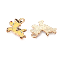 Christmas Theme Alloy Enamel Pendants, Cadmium Free & Lead Free, Light Gold, Deer, 16.5x18x1.5mm, Hole: 1.8mm(ENAM-T020-10U)