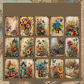 30Pcs 15 Styles Vintage Floral Scrapbook Paper Pads, Flower Plant Paper Sheets for DIY Album Scrapbook, Greeting Card, Background Paper, Deep Sky Blue, 140x100x0.1mm, 2pcs/style