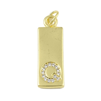 Brass Micro Pave Clear Cubic Zirconia Pendants, Real 18K Gold Plated, Rectangle, Letter Q, 23.5x7.5x2mm, Hole: 3mm