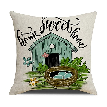 Easter Theme Linen Throw Pillow Covers, Cushion Cover, for Couch Sofa Bed, Square, House, 445x445x5mm