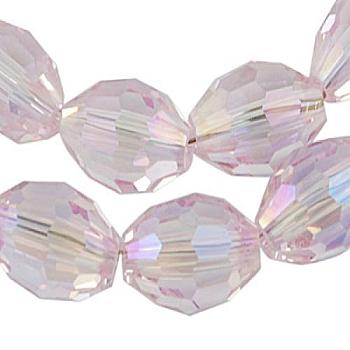 Electroplate Glass Beads, AB Color Plated, Faceted Oval, Pink, 6x4mm, Hole: 1mm, about 67~68pcs/strand