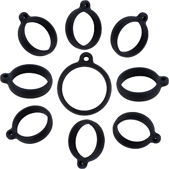 60Pcs Anti-Lost Silicone Pendant, for U Disk Recording Pen Hanging Ring, Black, 35x30x6mm, Hole: 3mm, Inner Diameter: 25mm