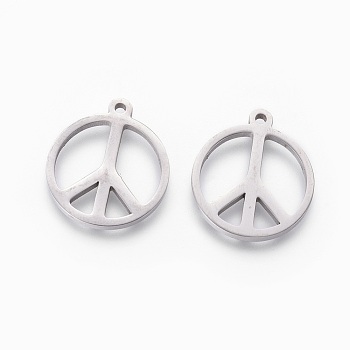 201 Stainless Steel Pendants, Manual Polishing, Peace Sign, Stainless Steel Color, 18x16x1.5mm, Hole: 1.2mm