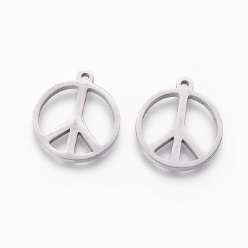 Non-Tarnish 201 Stainless Steel Pendants, Manual Polishing, Peace Sign, Stainless Steel Color, 18x16x1.5mm, Hole: 1.2mm