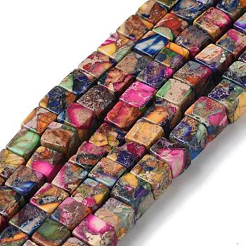 Natural Imperial Jasper Beads Strands, Dyed, Cube, Colorful, 6mm, Hole: 0.8mm, about 64pcs/strand, 15.7 inch