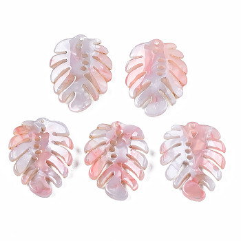 Cellulose Acetate(Resin) Pendants, Leaf, Pearl Pink, 26x21x2.5mm, Hole: 1mm