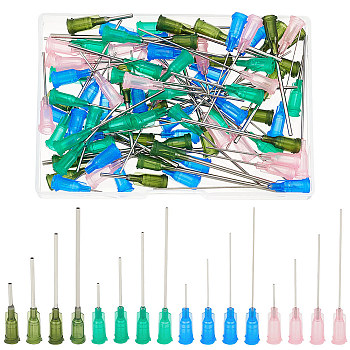 96Pcs 16 Style 304 Stainless Steel Glue Dispensing Needles, Mixed Color, 3~6.9x0.75~0.8cm, 6pcs/style