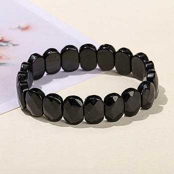 Natural Obsidian Oval Bead Stretch Bracelets for Men Women, Inner Diameter: 2-3/8 inch(6cm)