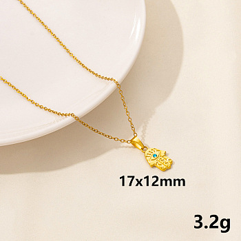 304 Stainless Steel Geometric Pendant Necklaces, Cable Chain Necklaces for Women, Hamsa Hand with Eye