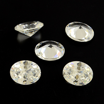 Oval Shaped Cubic Zirconia Pointed Back Cabochons, Faceted, Clear, 14x10mm