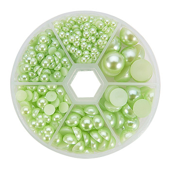 1Box ABS Plastic Imitation Pearl Dome Cabochons, Half Round, Green Yellow, 4~12x2~6mm, about 660pcs/box