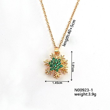 Simple and Versatile Brass Pendant Necklacs, with Rhinestones, Golden, Snowflake, 15.75 inch(40cm)