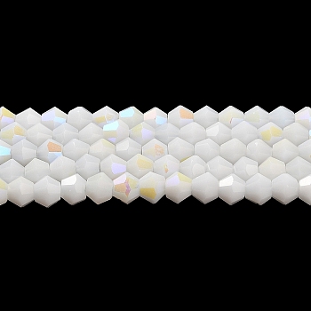 Opaque Solid Color Imitation Jade Glass Beads Strands, AB Color Plated, Faceted, Bicone, White, 4x4mm, Hole: 0.8mm, about 87~98pcs/strand, 12.76~14.61 inch(32.4~37.1cm)