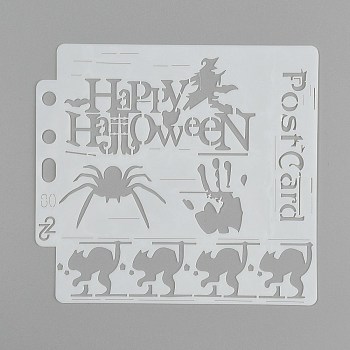 Large Plastic Reusable Drawing Painting Stencils Templates, for Painting on Scrapbook Fabric Tiles Floor Furniture Wood, Halloween Themed Pattern, 130x140x0.3mm, Hole: 7mm and 7x12mm