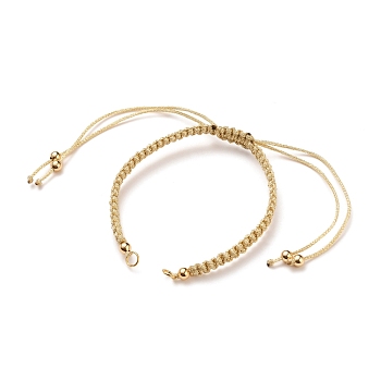 Adjustable Braided Polyester Cord Bracelet Making, with 304 Stainless Steel Open Jump Rings, Round Brass Beads, Wheat, Single Chain Length: about 6-1/4 inch(16cm)