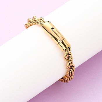 304 Stainless Steel Rope Chain Bracelets for Men Women, Ion Plating(IP), Real 18K Gold Plated, 8-5/8x1/4 inch(21.8x0.8cm)