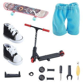 AHANDMAKER Children Toy Set, Including Plastic Finger Scooter & Skateboarding Set, Trousers and Cloth Dolls Shoe, for Doll Making, Mixed Color, 95x25x15mm