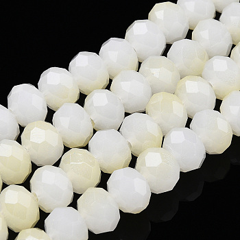 Two-Tone Imitation Jade Glass Beads Strands, Faceted, Rondelle, Light Yellow, 8x7mm, Hole: 1.5mm, about 65~66pcs/strand, 16.06 inch~16.34 inch(40.8~41.5cm)
