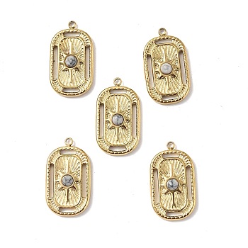 Vacuum Plating 201 Stainless Steel Natural Howlite Pendants, Real 18K Gold Plated, Oval Rectangle Charms, 21.5x12.5x4mm, Hole: 1.4mm