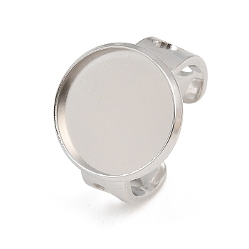 Hollow Heart 304 Stainless Steel Cuff Ring Components, Round Pad Ring Setting, Stainless Steel Color, 7mm, US Size 8 1/2(18.5mm), Tray Size: 16mm