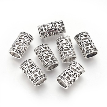 Hollow Alloy Tube Beads, Antique Silver, 18x11x8.5mm, Hole: 5x8mm