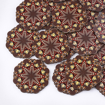 Printed Basswood Pendants, Back Random Color, Octagon, Saddle Brown, 44.5x44.5x3mm, Hole: 2mm
