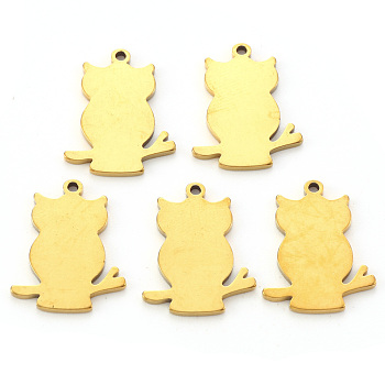 Vacuum Plating 201 Stainless Steel Pendants, Laser Cut, Blank Stamping Tag, Owl, Golden, 17x14x1mm, Hole: 1.5mm