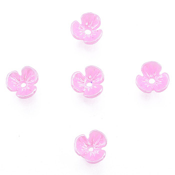 Resin Imitation Pearl Bead Caps, 3-Petal, Flower, Pearl Pink, 6x6x3mm, Hole: 1mm