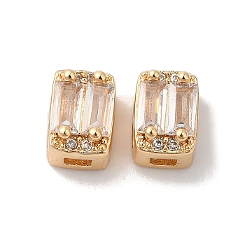 Brass Micro Pave Clear Cubic Zirconia Beads, Rectangle, Real 18K Gold Plated, 7x5x4.5mm, Hole: 1x2mm