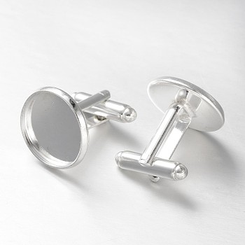 Brass Cuff Button, Cufflink Findings for Apparel Accessories, Silver Color Plated, Tray: 16mm, 27x18mm