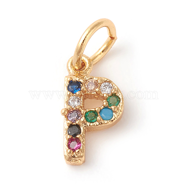 Golden Colorful Alphabet Brass+Cubic Zirconia Charms