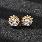 Brass Micro Pave Cubic Zirconia Stud Earrings for Women, Sunflower, Golden, 14mm(EJEW-F418-16G)