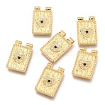 Brass Micro Pave Clear & Black Cubic Zirconia Pendants, Rectangle with Heart & Eye, Real 18K Gold Plated, 20x12.8x2.3mm, Hole: 1.8mm(X-ZIRC-O036-54G)
