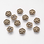 Tibetan Style Alloy Bead Caps, Flower, Antique Bronze, Lead Free & Cadmium Free & Nickel Free, 8x2mm, Hole:1.5mm(X-MLF9832Y-NF)