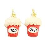 Brass Enamel Pendants, Popcorn, Long-Lasting Plated, Rack Plating, Lead Free & Cadmium Free, Ion Plating(IP), with Jump Ring, Real 18K Gold Plated, 17.5x12x4.5mm(KK-H527-33G)