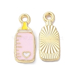 Alloy Enamel Pendants, Golden, Feeding Bottle Charm, Pink, 18x7x1.5mm, Hole: 1.8mm(ENAM-D046-41G-02)
