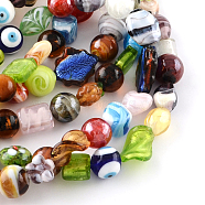 Mixed Shapes Handmade Lampwork Bead Strands, Mixed Color, 12~24x10~20x6~14mm, Hole: 1~2mm, about 30pcs/strand, 11~18 inch(LAMP-R132-01)