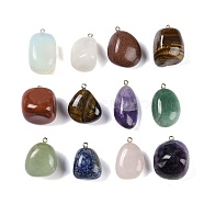 Natural & Synthetic Mixed Gemstone Nuggets Pendants, Tumbled Stone Charms with Golden Tone Metal Loops, 28~38x18~26x13~37mm, Hole: 2mm(G-C140-01)